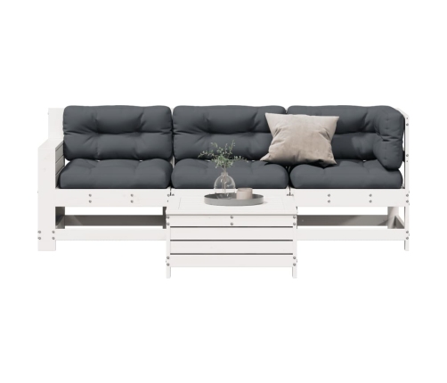 Set muebles jardín 4 pzas con cojines madera maciza pino blanco