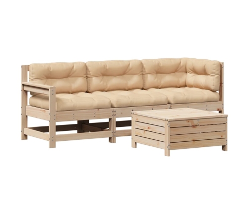 Juego de muebles de jardín 4 pzas y cojines madera maciza pino