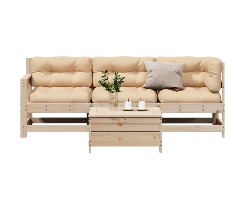 Juego de muebles de jardín 4 pzas y cojines madera maciza pino