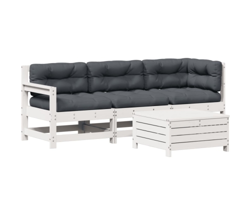 Set muebles jardín 4 pzas con cojines madera maciza pino blanco