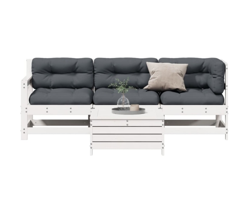 Set muebles jardín 4 pzas con cojines madera maciza pino blanco