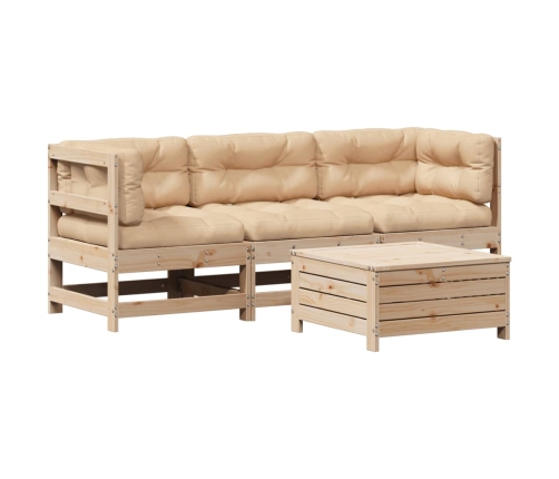 Juego de muebles de jardín 4 pzas y cojines madera maciza pino