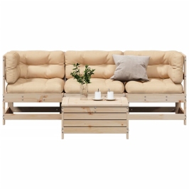 Juego de muebles de jardín 4 pzas y cojines madera maciza pino