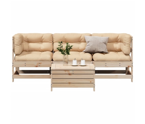 Juego de muebles de jardín 4 pzas y cojines madera maciza pino