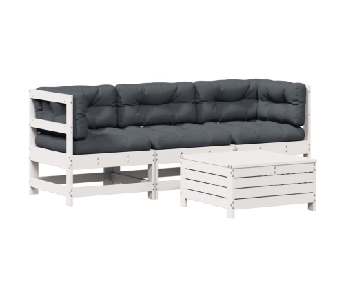 Set muebles jardín 4 pzas con cojines madera maciza pino blanco