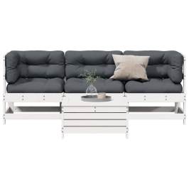 Set muebles jardín 4 pzas con cojines madera maciza pino blanco
