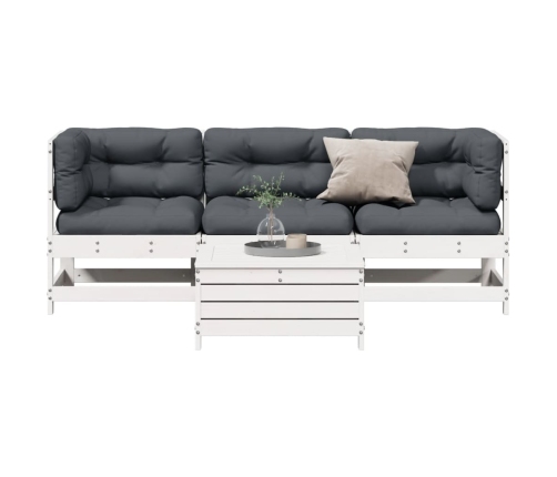 Set muebles jardín 4 pzas con cojines madera maciza pino blanco