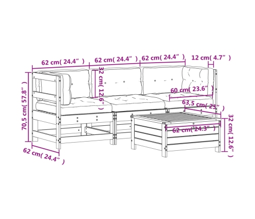 Juego de muebles jardín 4 pzas y cojines madera abeto Douglas