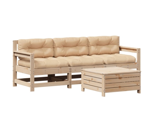 Juego de muebles de jardín 4 pzas y cojines madera maciza pino