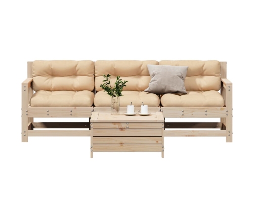 Juego de muebles de jardín 4 pzas y cojines madera maciza pino