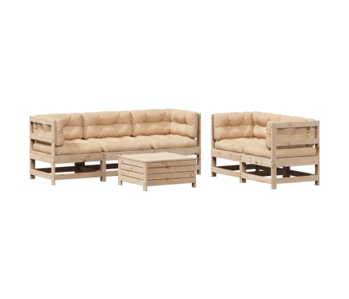Juego de muebles de jardín 6 pzas y cojines madera maciza pino