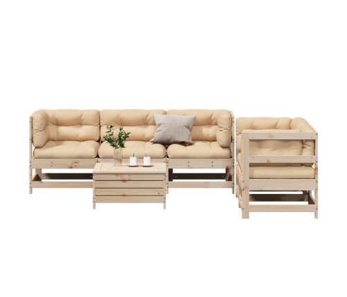 Juego de muebles de jardín 6 pzas y cojines madera maciza pino