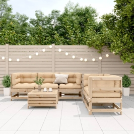 Juego de muebles de jardín 6 pzas y cojines madera maciza pino