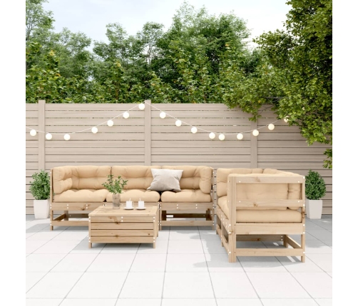 Juego de muebles de jardín 6 pzas y cojines madera maciza pino