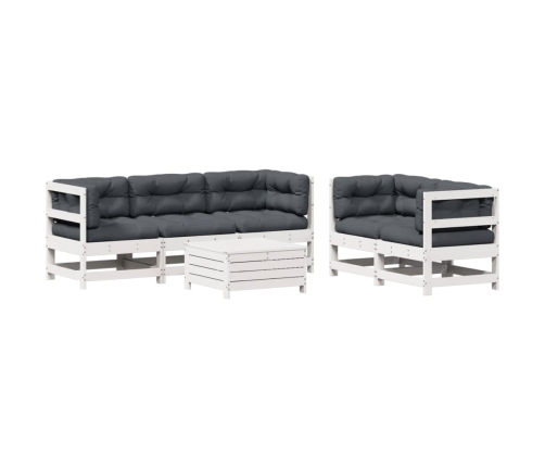 Set muebles jardín 6 pzas con cojines madera maciza pino blanco