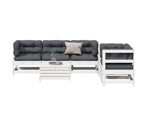 Set muebles jardín 6 pzas con cojines madera maciza pino blanco