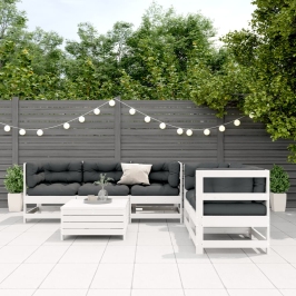 Set muebles jardín 6 pzas con cojines madera maciza pino blanco