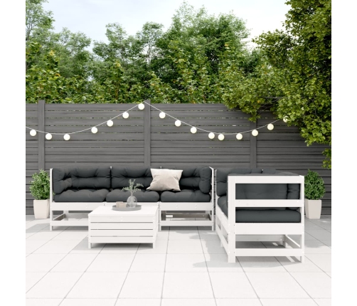 Set muebles jardín 6 pzas con cojines madera maciza pino blanco
