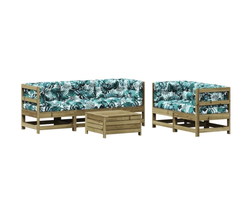 Juego de muebles jardín 6 pzas y cojines madera pino impregnada