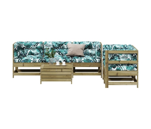 Juego de muebles jardín 6 pzas y cojines madera pino impregnada