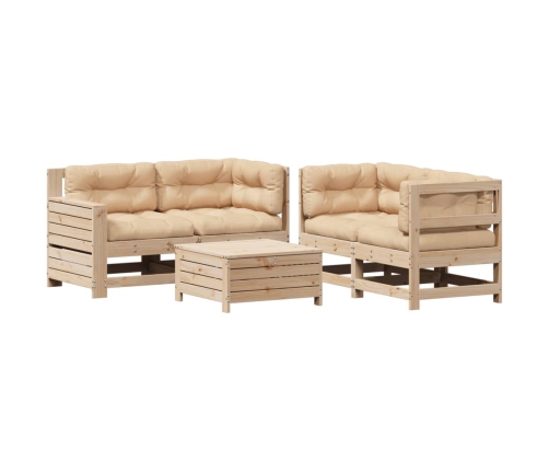 Juego de muebles de jardín 5 pzas y cojines madera maciza pino