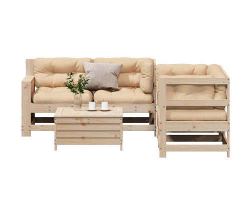 Juego de muebles de jardín 5 pzas y cojines madera maciza pino