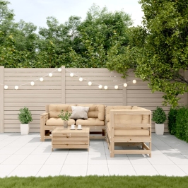 Juego de muebles de jardín 5 pzas y cojines madera maciza pino