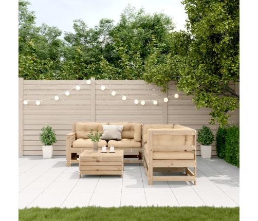 Juego de muebles de jardín 5 pzas y cojines madera maciza pino