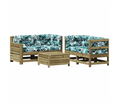 Juego de muebles jardín 5 pzas y cojines madera pino impregnada