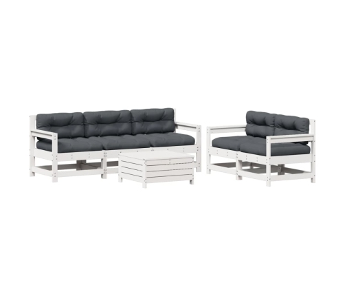 Set muebles jardín 6 pzas con cojines madera maciza pino blanco