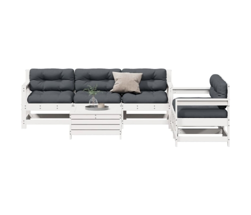 Set muebles jardín 6 pzas con cojines madera maciza pino blanco