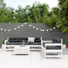 Set muebles jardín 6 pzas con cojines madera maciza pino blanco