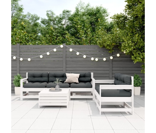 Set muebles jardín 6 pzas con cojines madera maciza pino blanco