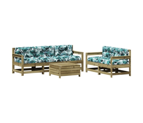 Juego de muebles jardín 6 pzas y cojines madera pino impregnada