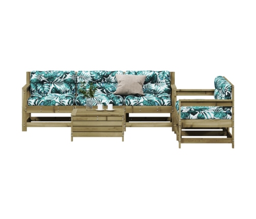 Juego de muebles jardín 6 pzas y cojines madera pino impregnada