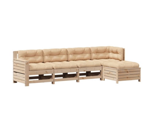 Juego de muebles de jardín 5 pzas y cojines madera maciza pino