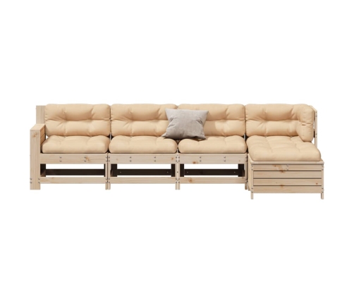 Juego de muebles de jardín 5 pzas y cojines madera maciza pino