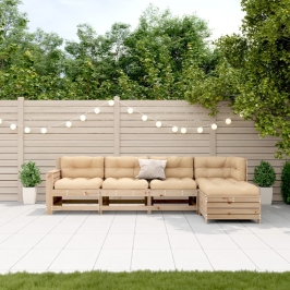 Juego de muebles de jardín 5 pzas y cojines madera maciza pino