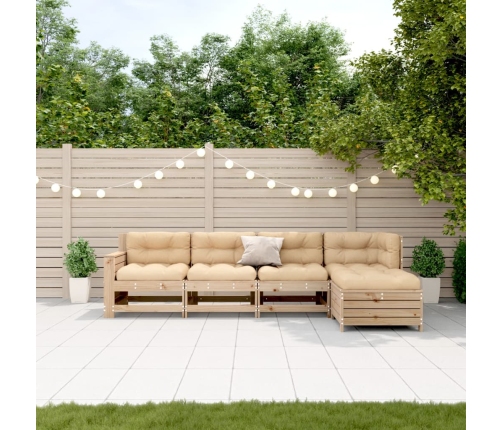 Juego de muebles de jardín 5 pzas y cojines madera maciza pino