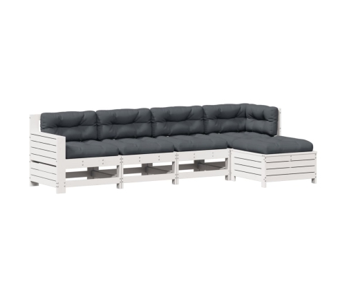 Set muebles jardín 5 pzas con cojines madera maciza pino blanco