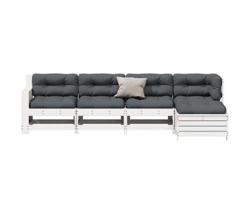Set muebles jardín 5 pzas con cojines madera maciza pino blanco
