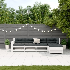Set muebles jardín 5 pzas con cojines madera maciza pino blanco