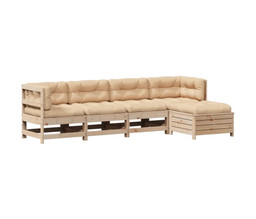 Juego de muebles de jardín 5 pzas y cojines madera maciza pino