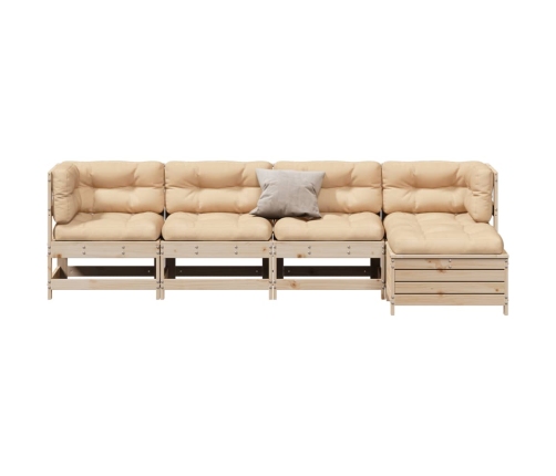 Juego de muebles de jardín 5 pzas y cojines madera maciza pino