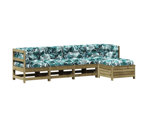 Juego de muebles jardín 5 pzas y cojines madera pino impregnada