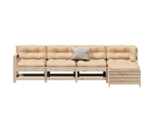 Juego de muebles de jardín 5 pzas y cojines madera maciza pino