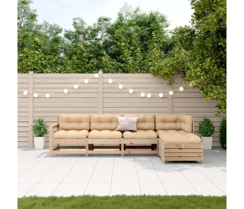 Juego de muebles de jardín 5 pzas y cojines madera maciza pino