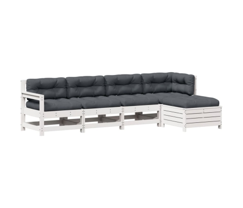 Set muebles jardín 5 pzas con cojines madera maciza pino blanco