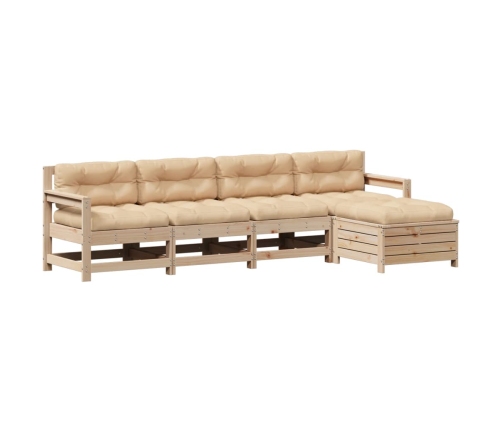 Juego de muebles de jardín 5 pzas y cojines madera maciza pino