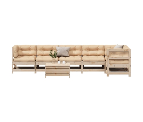 Juego de muebles de jardín 7 pzas y cojines madera maciza pino